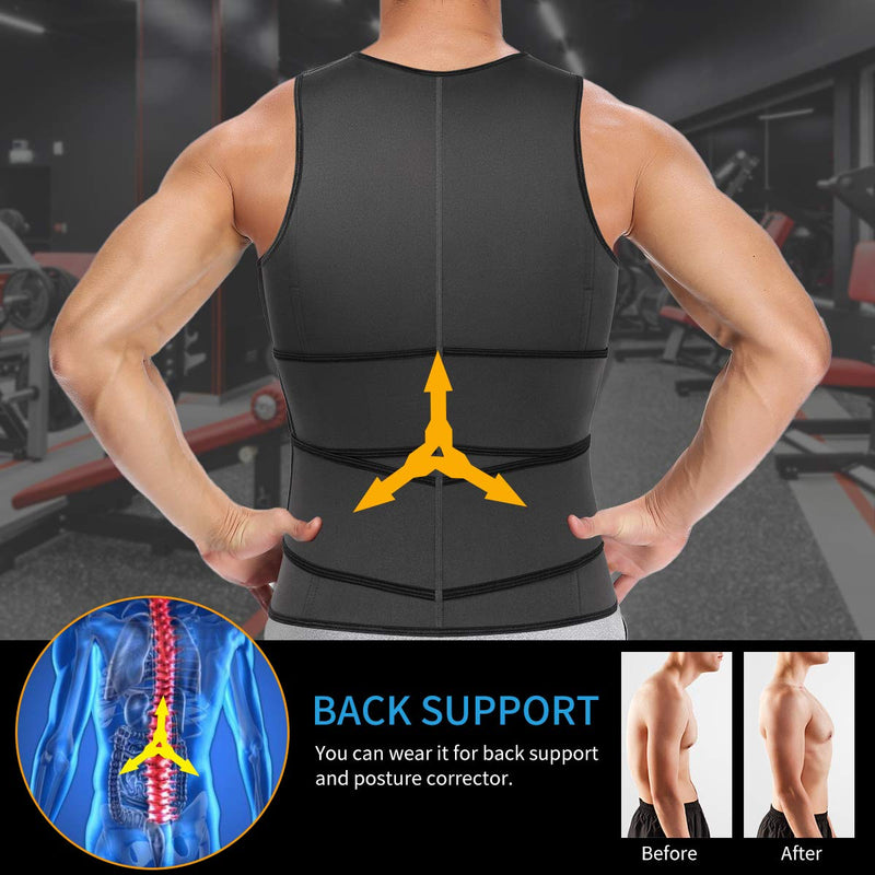 SHAPERIN Men Neoprene Sauna Zipper Waist Trainer Vest Tank Top Trimmer Body Shaper Gray X-Large