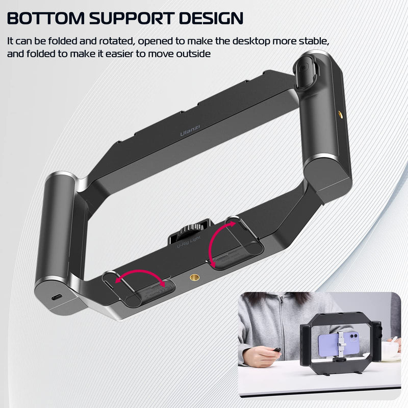 ULANZI Smartphone Video Rig with Light, U-Rig Light Cell Phone Handheld Stabilizer with Ring Light 2500K-9000K CRI 90+ for Filmmaking Live Steam YouTube Video Recording, with 5000mAh Build-in Battery