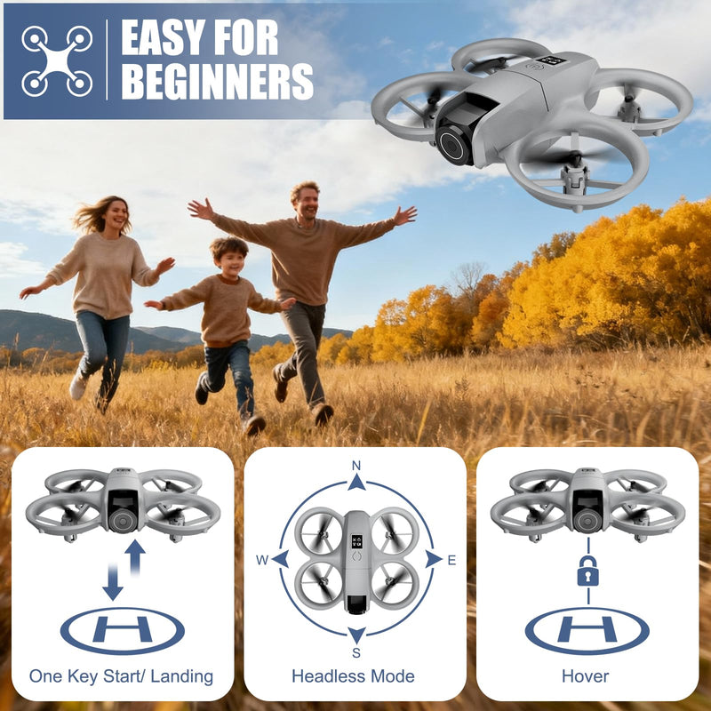 Camera Drone, 1080P HD Quadcopter for Beginners | One Key Takeoff/Landing, Altitude Hold, Headless Mode, 3D Flips, Trajectory Flight, 3 Speed Modes Gray
