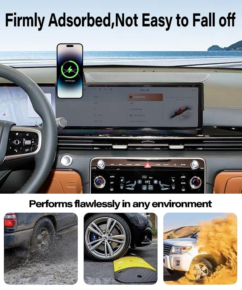 Car Phone Mount for 2025 2026 Genesis GV70/GV80/G80 Accessories | 27-in Screen Clip-On 360° Rotatable MagSafe 15W Fast Wireless Charger Cell Phone Holder, 3D Fit Navigation Cradle Magsafe+ Wireless Charger fit for 2025 2026 Genesis GV70/GV80/G80(27 Inch)
