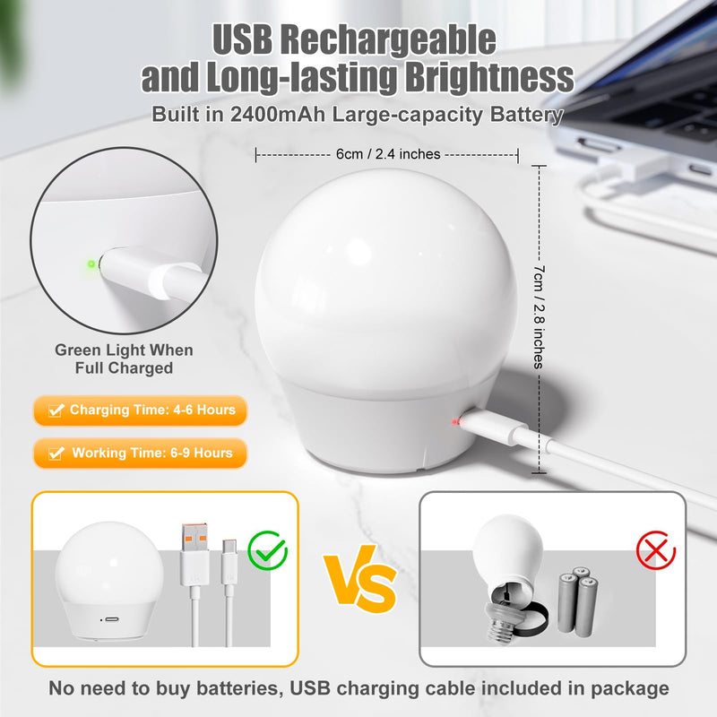 Brightown E26 Rechargeable Light Bulb with Remote and Timer, Battery Backup Bulb for Sconces and Lamps, E26 Detachable Charging for Non-Hardwired Fixture, 3 Color Temperatures + 9 RGB Colors, 4 Pack