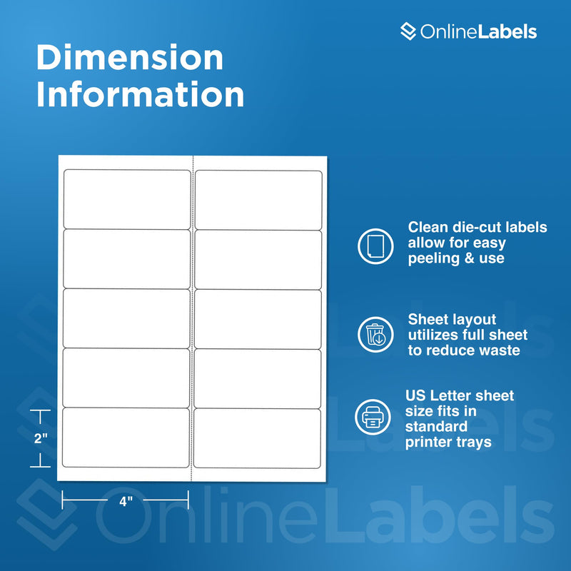 4 x 2 Rectangle Mailing Labels - Permanent, White Matte - Address, Shipping, Gift - Pack of 100 Labels, 10 Sheets - Inkjet/Laser Printers 10 Sheet Pack