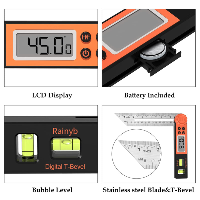 Digital Angle Finder Protractor 0-360 Degree T-Bevel Gauge & Protractor with Horizontal Vertical Bubble & Full LCD Display for Woodworking, Metalworking, Construction（7-Inch X 2Pcs） 2 X T-Bevel Protractor