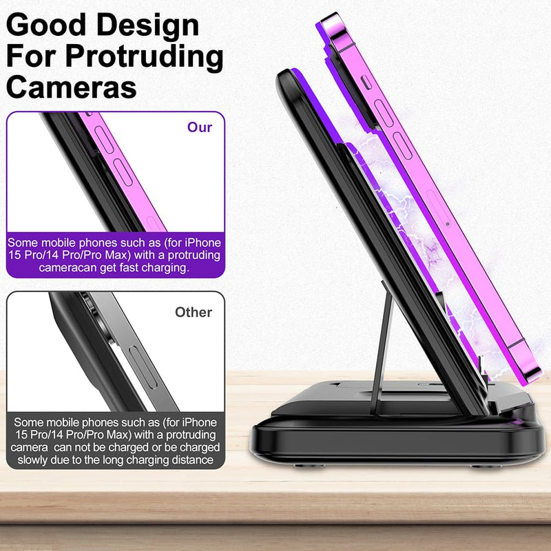 Wireless Charger for Dual iPhones, 4 in 1 Foldable Fast Charging Station for iPhone17/16/15/14/13/12 Pro Max Plus,for samsang Devices,Charging Stand for Apple Watch 11/10/9/8/2-7 AirPods Black