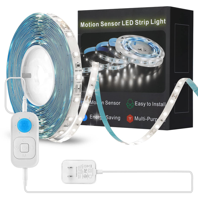 Motion Sensor LED Strip Light - Cabinet Strip Lights with 24W Plug, Dimmer and Timing,16.4ft 6000K ColdWhite Cold White 16.4ft 2pack
