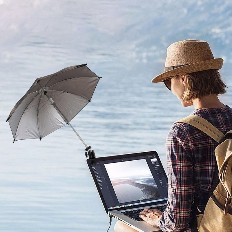 Laptop Sun Shade, 360 ° Rotation Laptop Sunshade Cover, Foldable 19'' Monitor Sun Umbrella with Clamp, for Working Outside, Black