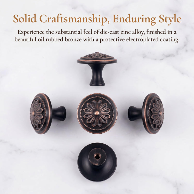 10 Pack - Oil Rubbed Bronze Cabinet Hardware: 1.4" Round Knobs for Cabinets & Drawers