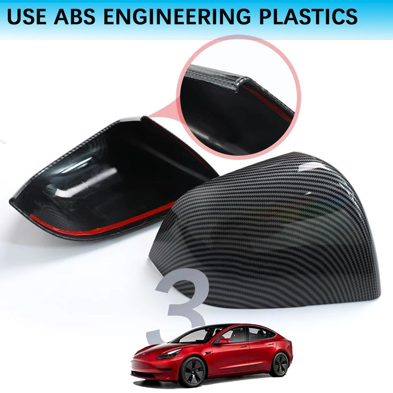 YHCDSEA Rearview Mirror Guard Cover for Tesla Model 3, Side Mirror Cover Exterior Accessories fit for Tesla Model 3 2017-2026 (Glossy Carbon Fiber Pattern) Glossy Carbon Fiber Pattern
