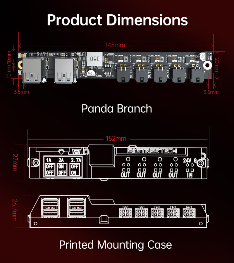 BIGTREETECH Panda Branch Power Expansion Board for Bambu-Lab P1S/P1P/X1C/X1E/A1/A1 Mini 3D Printers, Powering Panda Touch/Panda Knomi/USB Fans/USB Light Strips/AMS/AMS Lite Branch For P1/X1/A1
