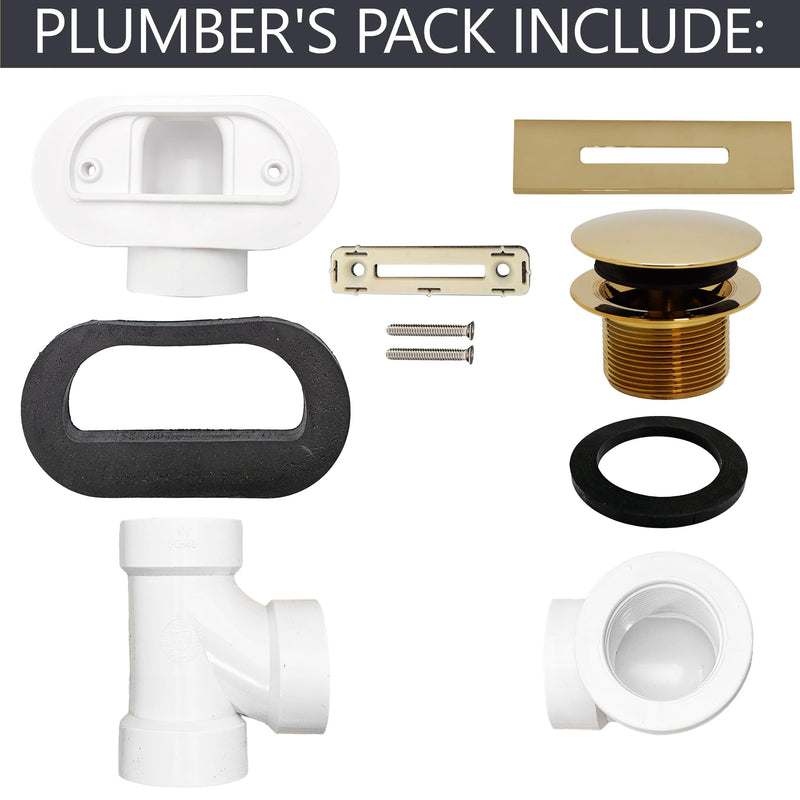 Westbrass D560RK-01 SCH. 40 PVC 1-1/2" Coarse Thread Plumber's Pack Tip-Toe Bathtub Drain Plug with Linear Overflow Faceplate, Tee & Elbows, Polished Brass 1-Pack