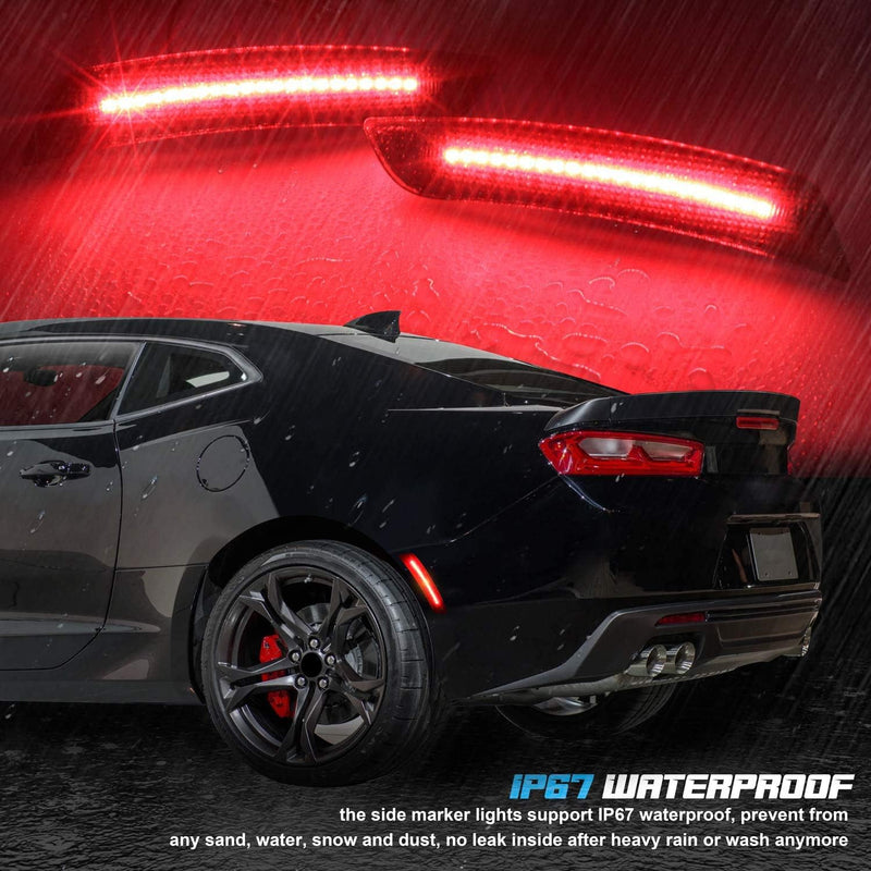 RUXIFEY Smoked LED Side Marker Lights Front Rear Bumper Sidemarker Reflectors Compatible with 2016 to 2021 Camaro Red Amber - Pack of 4