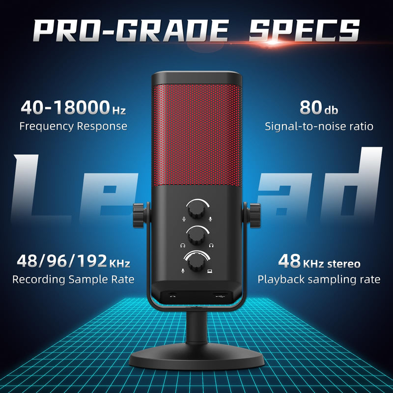 XTUGA M7 Dynamic Microphone for Gaming Streaming with RGB Light,Computer Condenser Mic Noise Reduction Real-Time Monitoring for Podcast,Studio,PC,PS5,Mac,YouTube