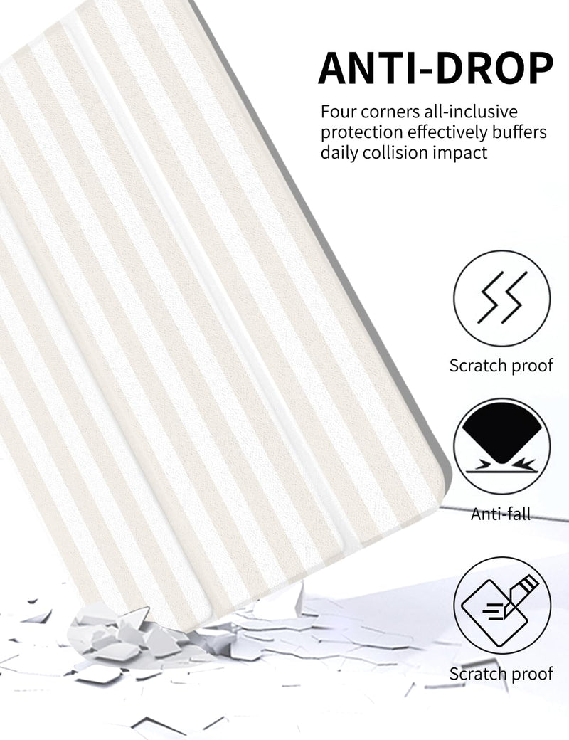 Case for iPad 9th/ 8th/ 7th Generation Case 10.2&10.5 Inch (2021/2020/2019 Release), Slim Lightweight Soft Trifold Back Cover with Pencil Holder & Auto Sleep/Wake Cover,Beige Stripes Beige Stripes 10.2 Inch iPad 9/8/7th＆10.5 Inch Air 3rd/Pro 10.5