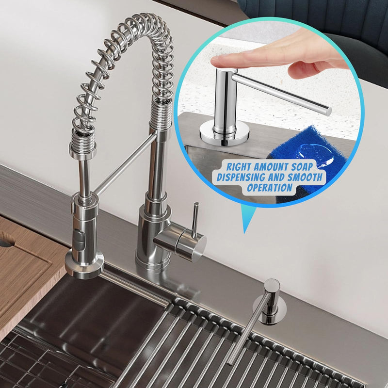 Improved Chrome Kitchen Sink Soap Dispenser - Stainless Steel Countertop Soap Dispenser – Best Choice for Dispensing Liquid & Gel Soap, Hand Lotion
