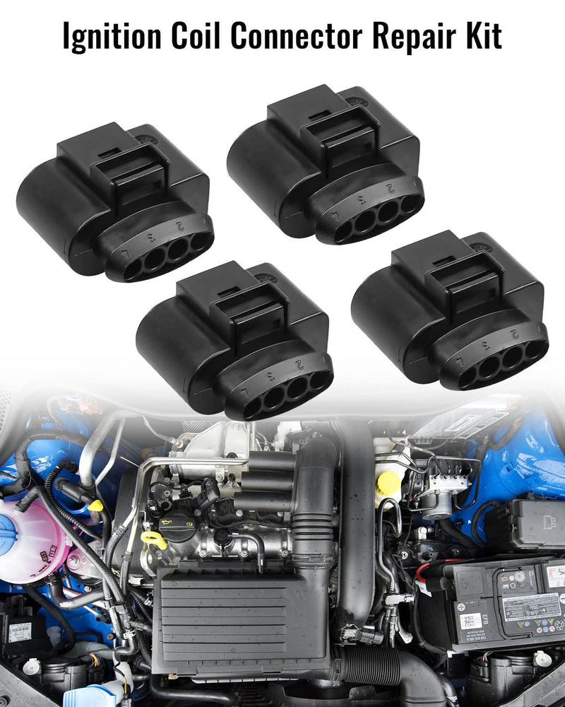 Ignition Coil Connector Repair Kit with 4PCS Harness Plug and 1PCS 0.3CM Space Take-up Tool Fit for VW Passat Phaeton Polo SKODA Octavia Rapid Superb Yeti AUDI A1-A8 Q7 TT Replace 4B0973724