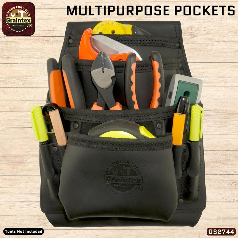 Graintex OS2744 10 Pocket Nail & Tool Pouch Top Grain Oil Tanned Leather for Framers, Constructors, Electricians, Plumbers, Handyman