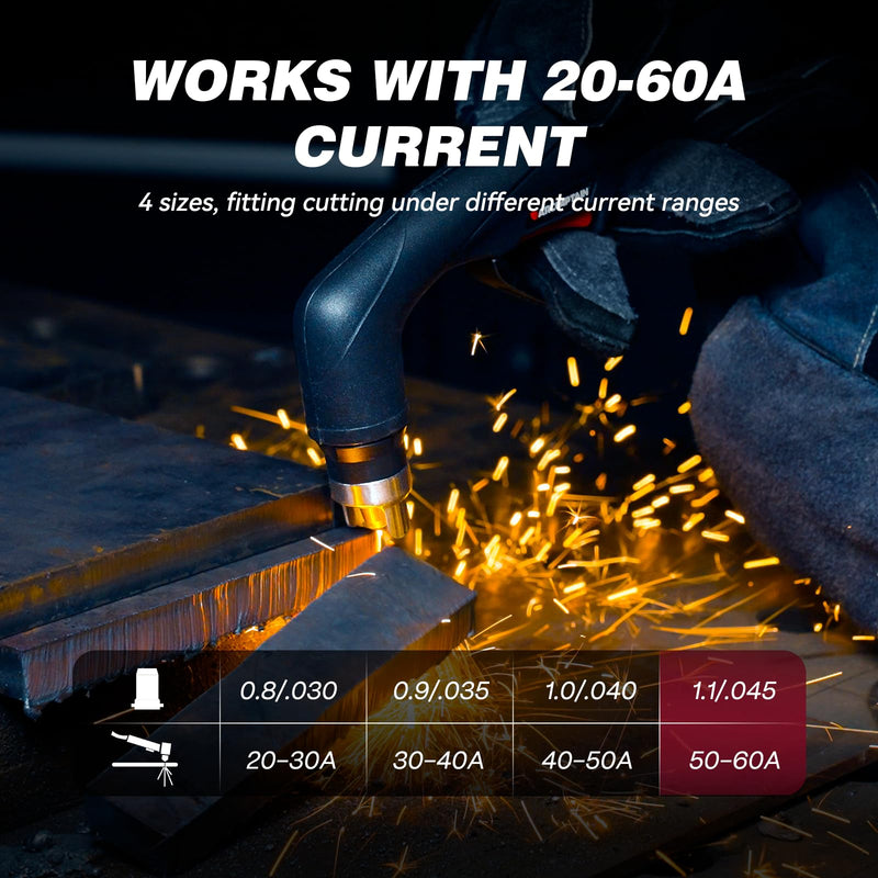 ARCCAPTAIN 23Pcs IPT60 Plasma Cutter Torch Consumables, .045" Plasma Cutter Accessories for ARCCAPTAIN CUT55 NON-HF, CUT55 MP and CUT60 Non-HF, Work with 50-60A Current .045"