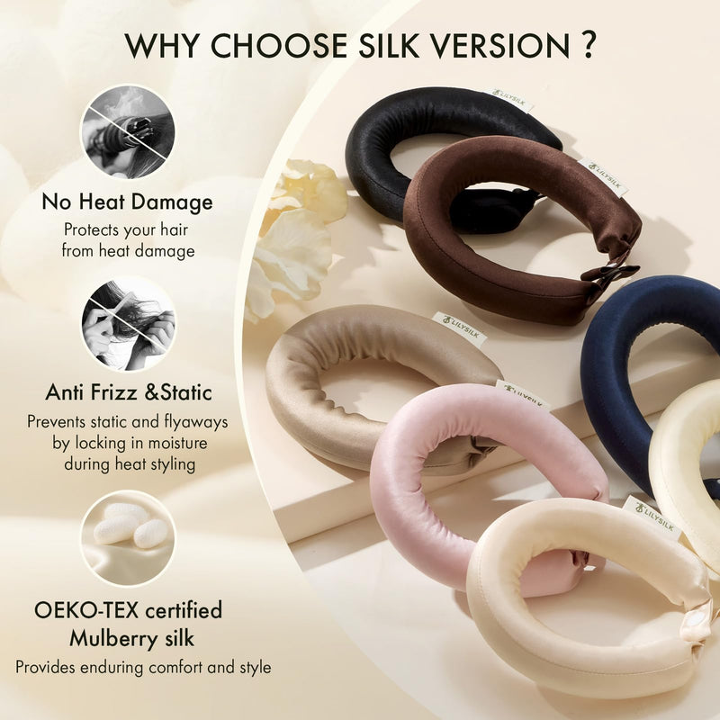LILYSILK 100% Mulberry Silk Heatless Curlers No Heat Hair Curling Rod for Women Girls Overnight Hair Care Sleep Styling Rollers Accessories 4pcs, Black