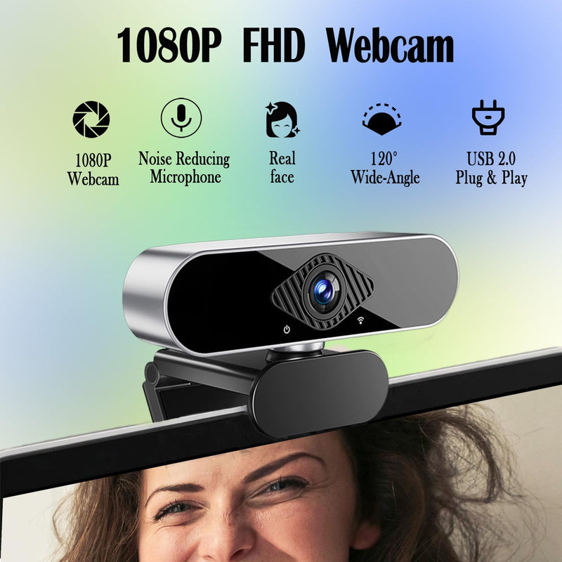 1080P Webcam for PC/Laptop, USB Webcam with Microphone, Noise Cancellation, Support Beauty, Plug & Play with Auto Light Correction for Video Calls, Live Streaming Gaming & Online Meeting Black 1080P