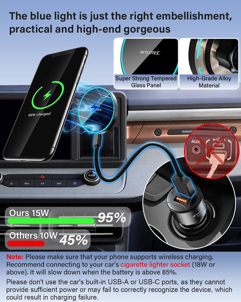 SKYLOTEC Magnetic Charger Phone Mount for Ford Maverick 2022-2024 | Maverick Accessories Cubby Insert Cell Phone Holder Storage Box for MagSafe, Strong Magnets 15W Wireless Charger for iPhone Magnetic Wireless Charger