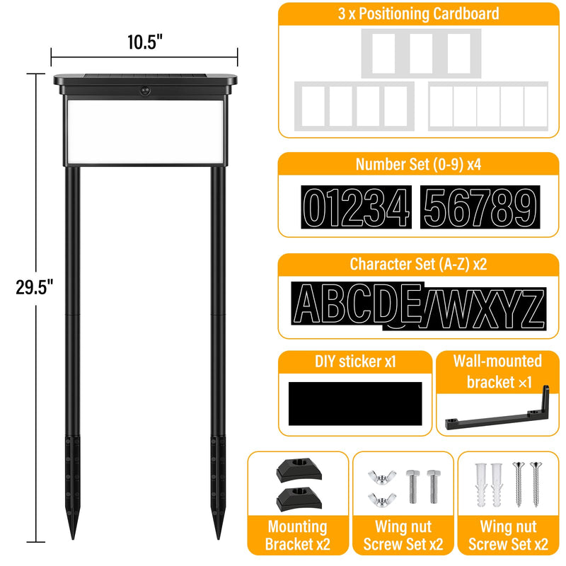 Solar Address Sign for Yard, Double-Sided Lighted House Numbers with 3 Color Modes, 3-in-1 Mounting (Stake、Wall or Mailbox), Waterproof LED Address Plaque, 4 Sets Numbers & Letters, 1 Pack