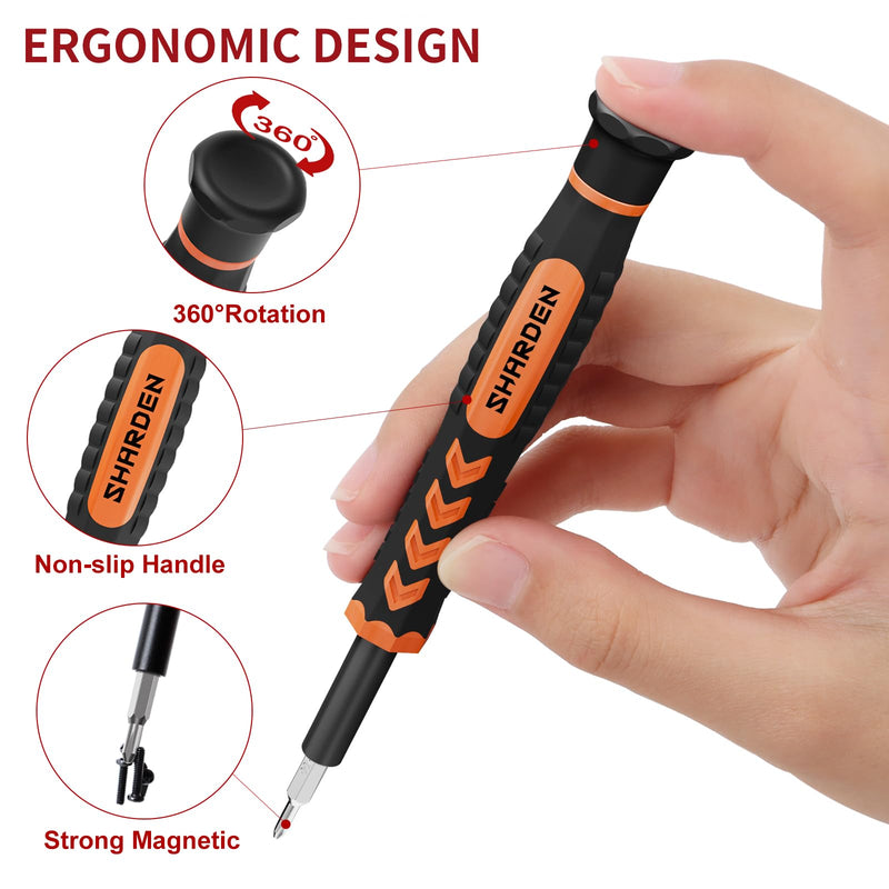 SHARDEN 58 in 1 Small Precision Screwdriver Set Magnetic Mini Screwdriver Set with Case Professional Electronic Tools Kit for iPhone, MacBook, Computer, Laptop, PC, RC, PS4, Xbox, Eyeglasses, Watch Orange