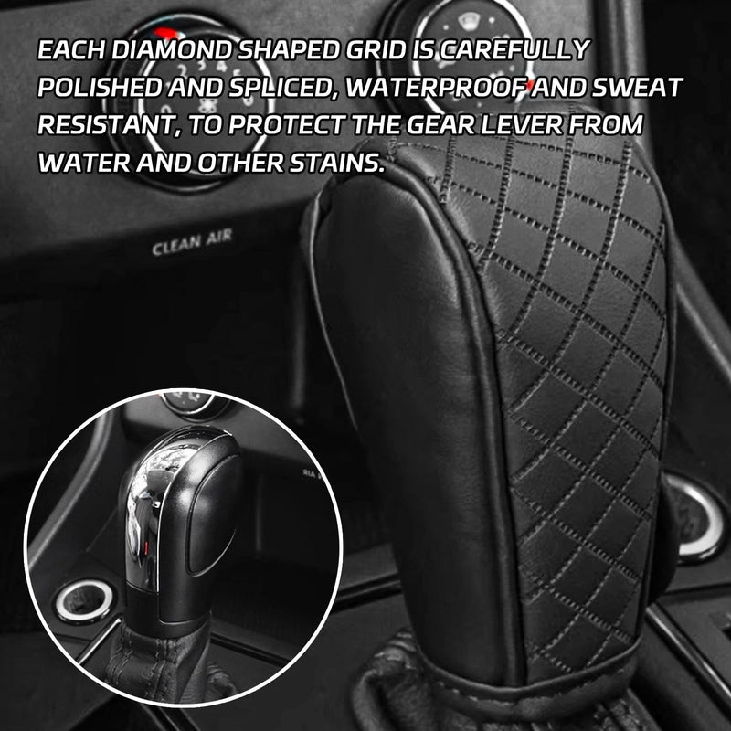 Leather Car Gear Shift Knob Cover, Upgraded Anti-Slip Design Stick Shift Knob Cover, Universal Durable Car Decorative Accessories Shifter Stick Protector Suitable for Cars,Trucks,SUVs (Black) Black