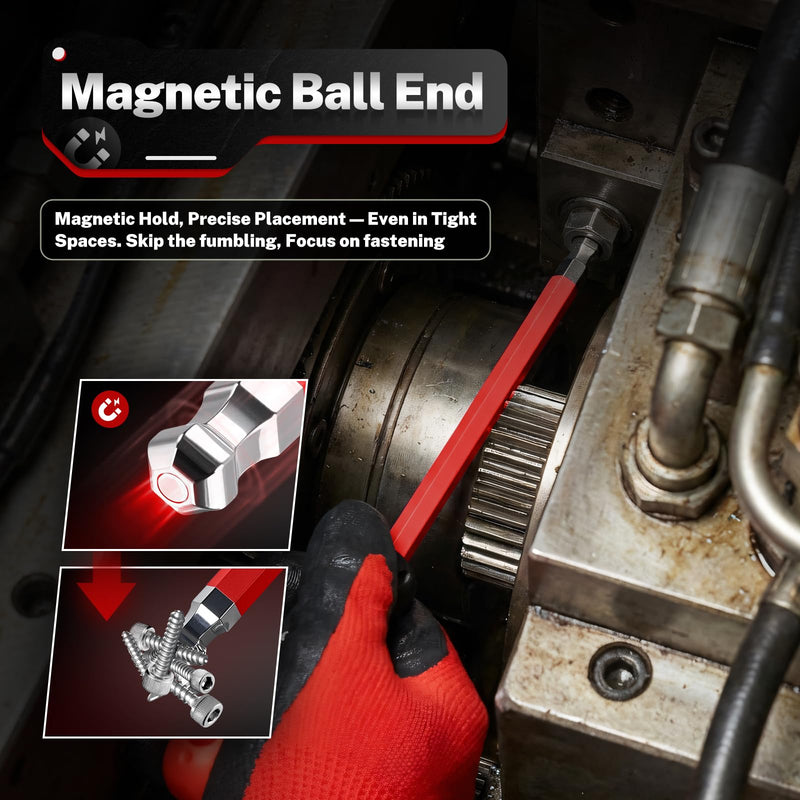 TOMMARS 40-PC Magnetic Ball End Allen Wrenches Set,Color Coded and Extra Long Arm Hex Key Set SAE(1/16''-3/8") Metric(1.5mm-10mm) With Screwdriver Bit Set and Adapter 18-PC Metric & SAE