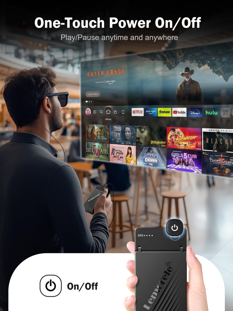 Lemorele Built-in 5000mAh Battery HDMI to USB-C Adapter for AR Glasses | Supports 4K60Hz output, feeds Fire TV Stick & AR glasses at once, fits Xreal Air, Rokid & USB-C monitors w/one-key control
