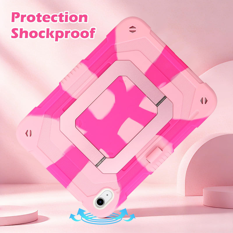 SAMONPOW for iPad A16 Case 11th/10th Generation Kids Case 11/10.9 Inch Pink | 2025/2022 Rugged Shockproof Protective Cover iPad 11th/10th Gen Case with Multi-Angle Kickstand Pencil Holder for Girls Teens