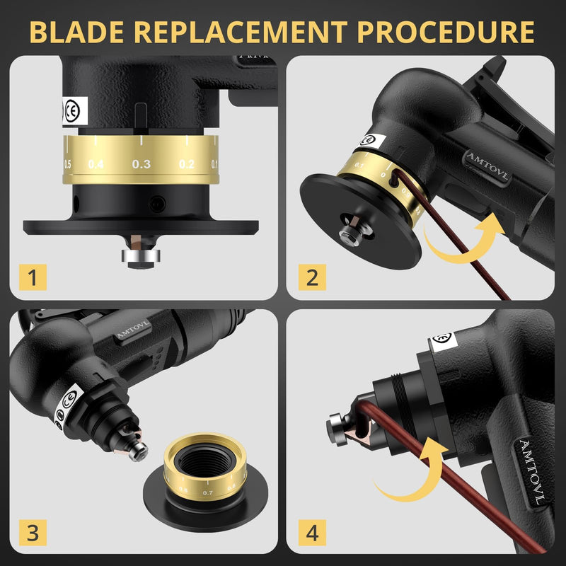 AMTOVL Pneumatic Chamfering Tool - Mini Air Chamfer Tool with 10 C-Angle & 10 R-Angle Blades, 45° 30000 RPM Chamfering Tool for Metal and Wood with 1/4" Air Inlet Black