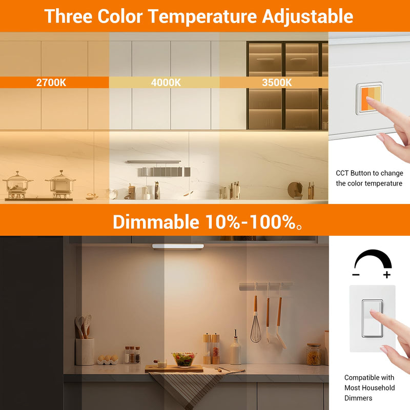 Dawnrise 18" Hardwired Under Cabinet Light,Linkable,970 Lumens,3 Color Selectable,Brightness Adjustable,Under Counter Lights for Kitchen,Wide Luminous Surface,White Finish,Metal Base(1 Pack) 1 Pack 18 Inch