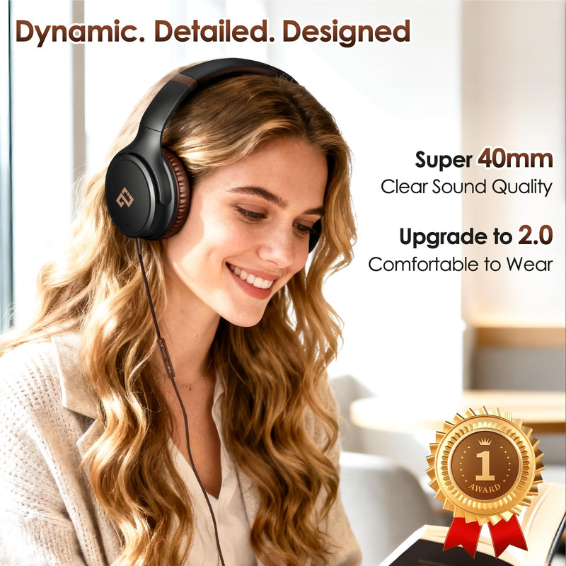 USB C Headphones for School Wired Headphones with Microphone-Brown Headset | Lightweight/Foldable/Adjustable/Comfortable Over Ear Headphones for iPad/Travel/iPhone 17, Back-to-School Season, Teen Gifts Brown