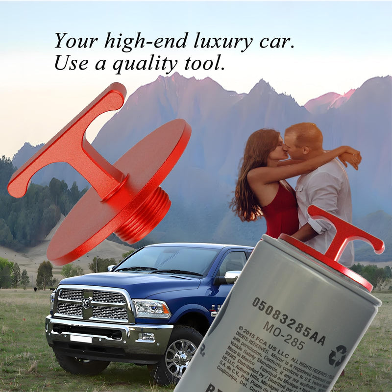 Aluminum Alloy Oil Filter Plug tool, for Dodge Ram 2500, 3500, 4500, 5500 Cummins Turbo Diesel 5.7L 5.9L 6.4L 6.7L MO285 05083285AA Oil Filter Cap Off Tool-car accessories-oil Filter Removal tool red