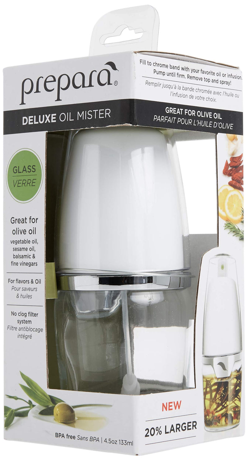 Prepara Deluxe Oil Mister, Chrome Band, White/Chrome Deluxe White