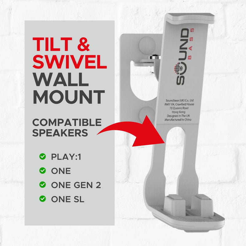 Sound Bass 2 x ONE, ONE Gen 2, ONE SL, Play:1 Wall Mount Bracket, Twin Pack, White, Compatible with Sonos ONE, ONE Gen 2, ONE SL & Play 1