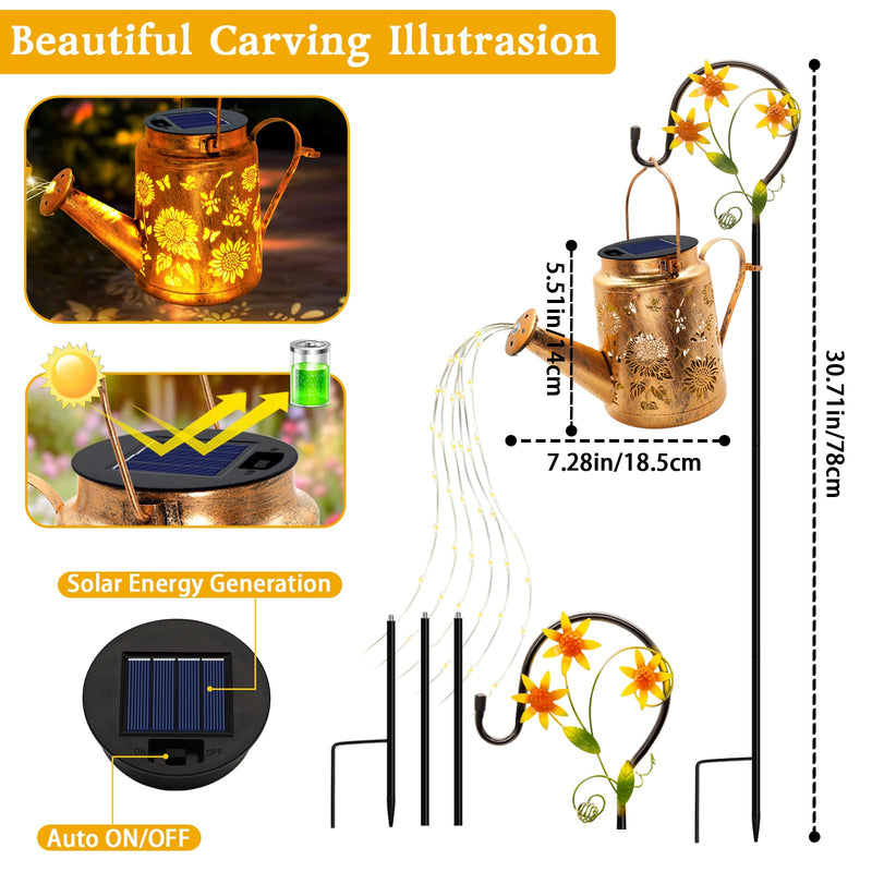 Solar Lights Outdoor Waterproof, Sunflower Solar Watering Can Lights with Shepherd Hook, Metal Hanging Lantern Garden Decor Yard Outside Patio Lawn, Gifts for Mom Grandma Women Birthday