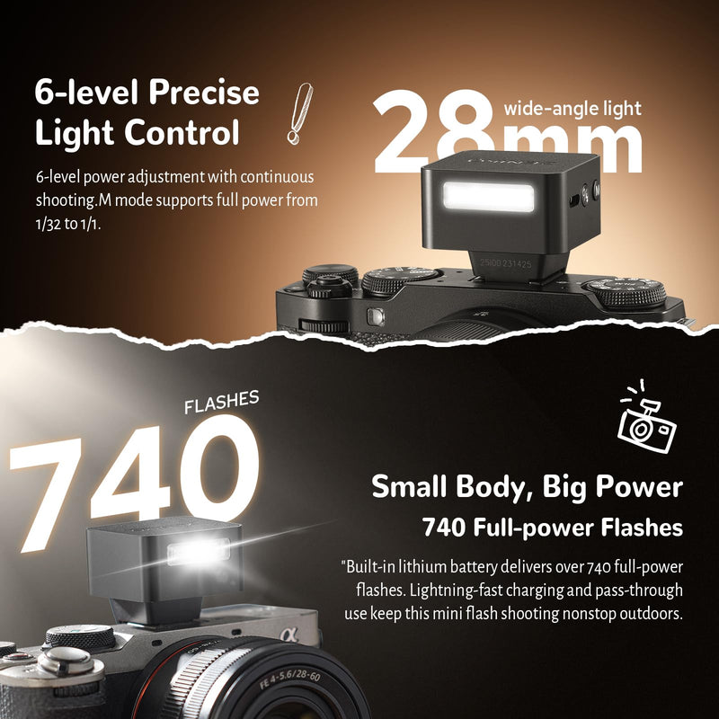 ZENIKO ZT08 S Mini Flash for Sony,Built-in Battery,740 Full Power Flashes,Mini On-Camera TTL Flash Speedlite ZT08-S for Sony (Black)
