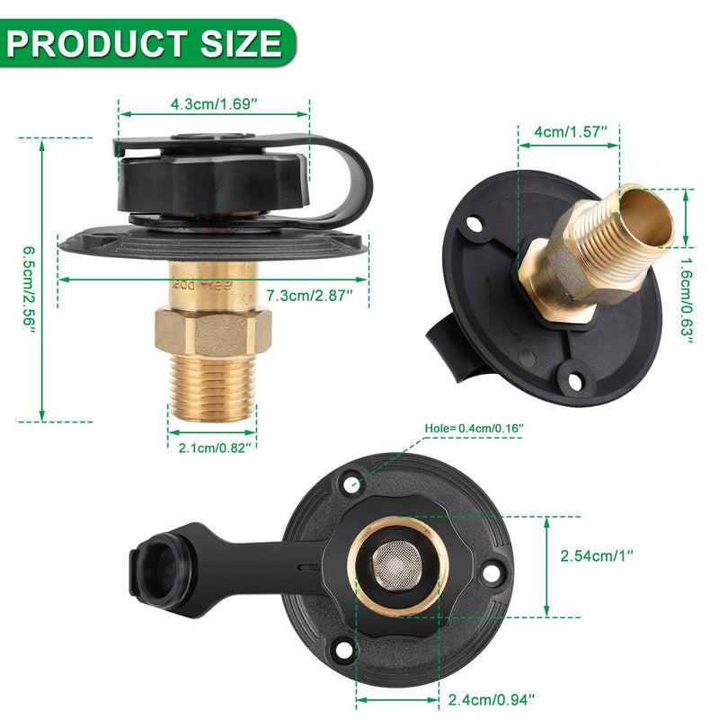 RV City Water Inlet Connection with Brass Threaded Check Valve and Dustproof Cover Leak-Proof Inlet Hose Adapter for Fresh Water Fill Compatible with Camper Trailer Motorhome Marine (Black S) Small-black