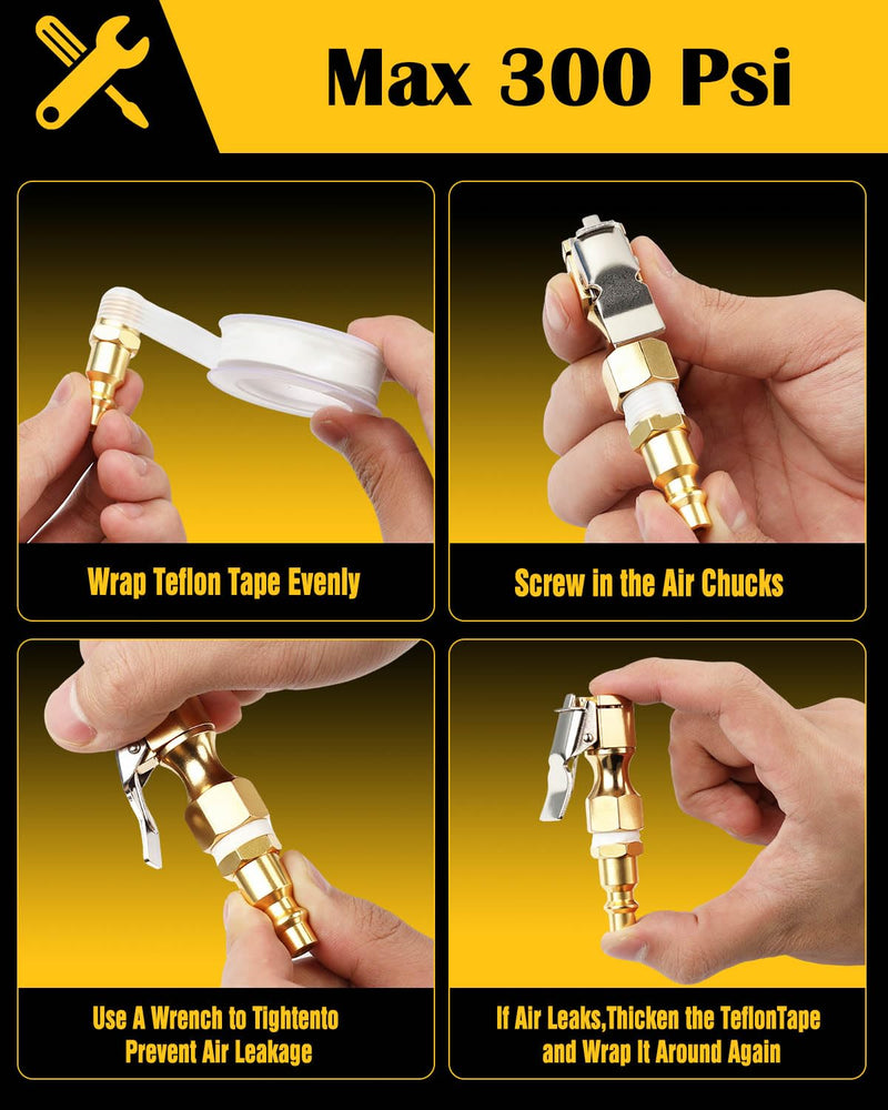 2-Pack Heavy Duty/Ball Clip Air Chuck Set, 1/4" FNPT Closed Flow Tire Chuck Inflator Nozzle, Compatible with Schrader Valves, Quick Connect Plug, Pure Brass. Ball Clip + Heavy Duty