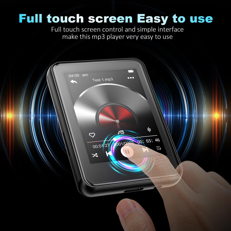 PulsePlay 32GB MP3 Player with Bluetooth 5.3,2.4" Full Touch Screen Portable Music Player with Speaker,HiFi Lossless Sound,FM Radio,Voice Recorder,Support up to 256GB TF Card,Ideal for Kids,Sports,Gym