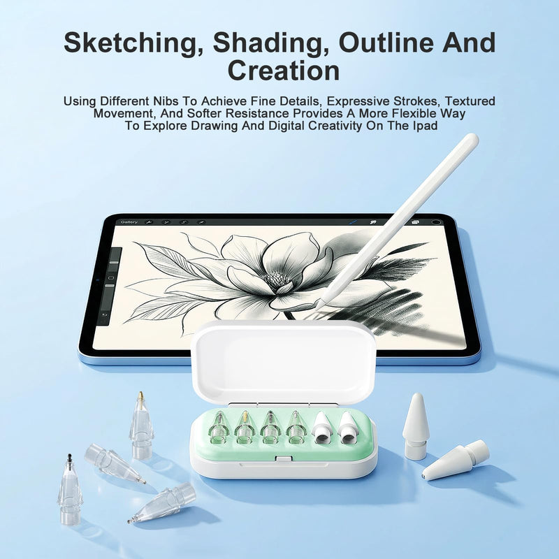 6 Pack Pencil Tips for Apple Pencil Pro, 1st & 2nd Generation, USB-C, Replacement Apple Pencil Nibs for Drawing, Writing, Note Taking, and Sketching on iPad - Green