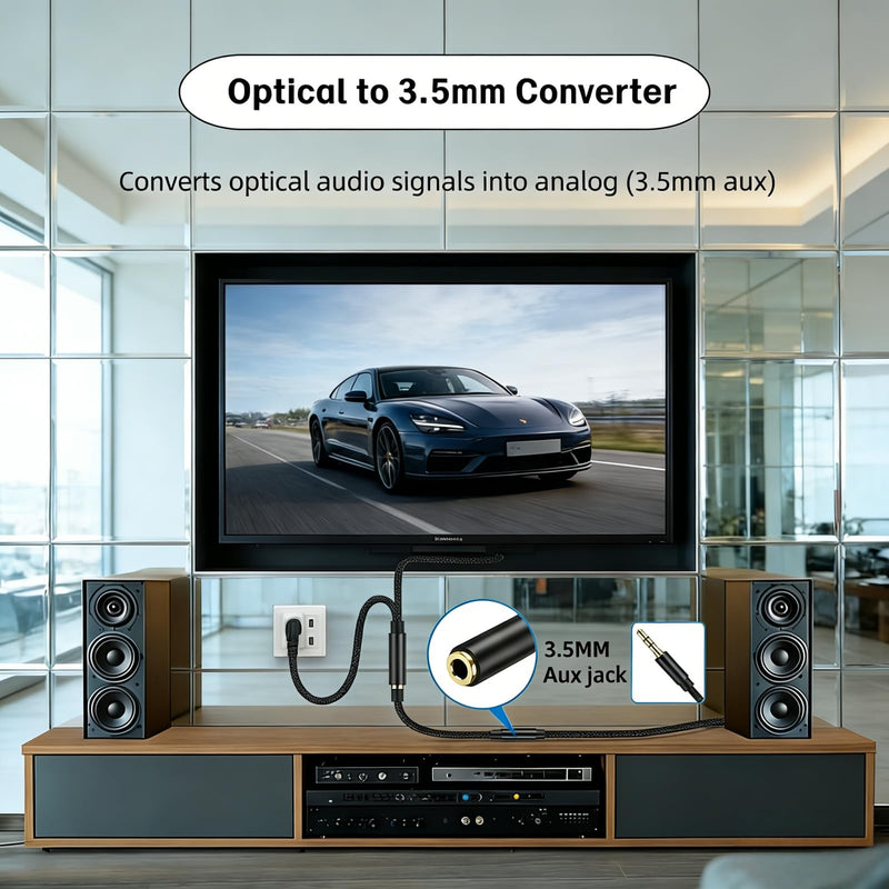 192KHz DAC Optical to 3.5mm Converter Kit, Optical Audio Cable to AUX Adapter, Unidirectional Digital to Analog Audio Adapter with 2 Cables (M/M & M/F) for TV, Speakers & Headphones, 10Ft