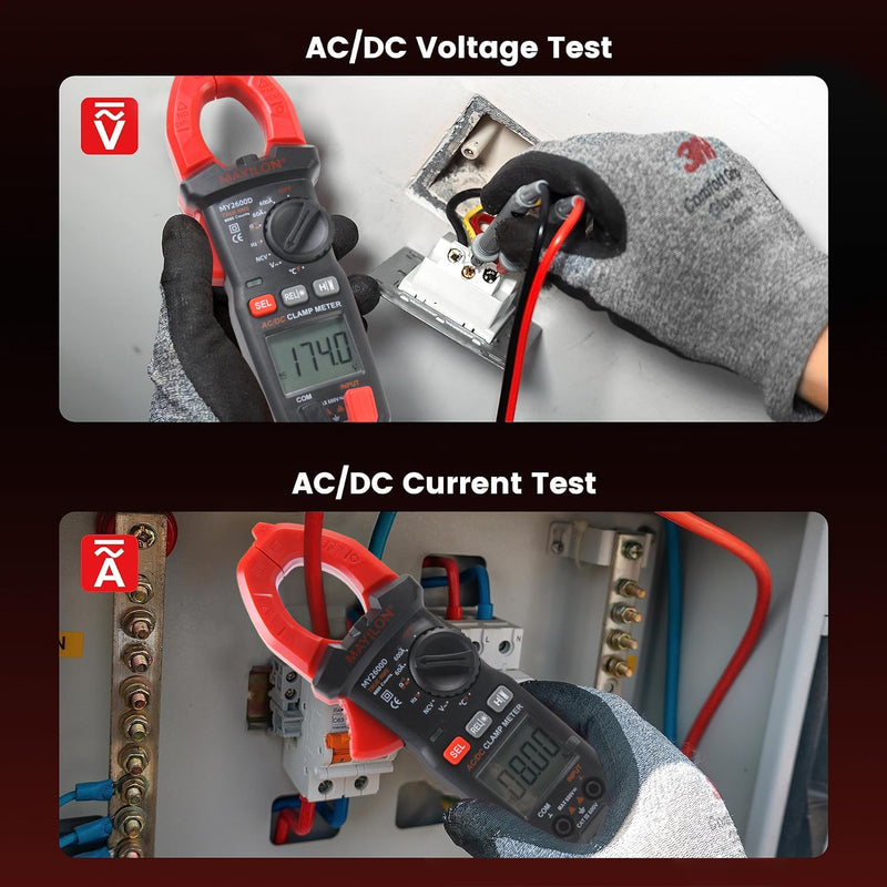 Digital Clamp Meter, Multimeter 6000Counts Volt Meter Auto-ranging Measures AC/DC Amp Clamp, NCV Non Contact Check Function (MAYILON MY2600D) 6000 Counts AC/DC Current