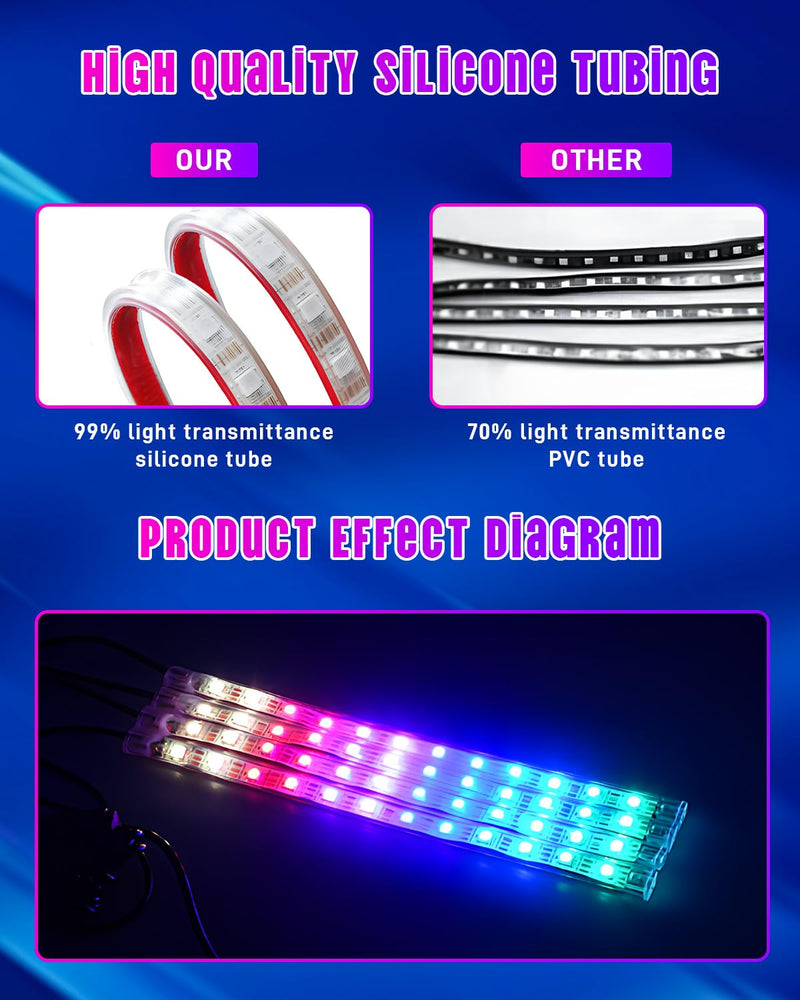 StoneBanks Car Strip Lights Interior, LED RGB USB C Under Dash Lighting, 12V Footwell Neon Internal Lights Kit, Smart APP Control and Remote Dual Control, Multicolor Music Mode and DIY Mode 48 LEDs