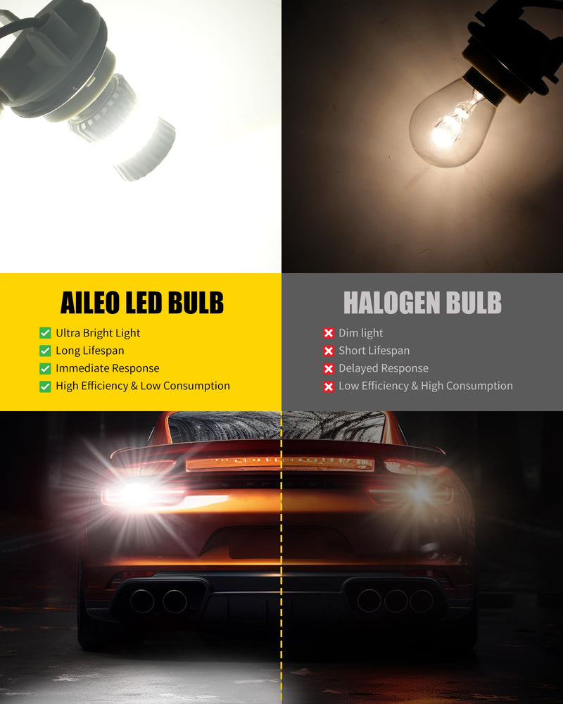 AILEO 1156 LED Bulb White 6500K,2024 Upgrade 500% Brighter Unique 1:1 Design,1156A 7506 3497 1141 P21W 1003 BA15S LED Bulbs with Projectors, for Back Up Reverse Lights and Brake Tail Lights DRL,2 PCS Xenon White 1156/BA15S