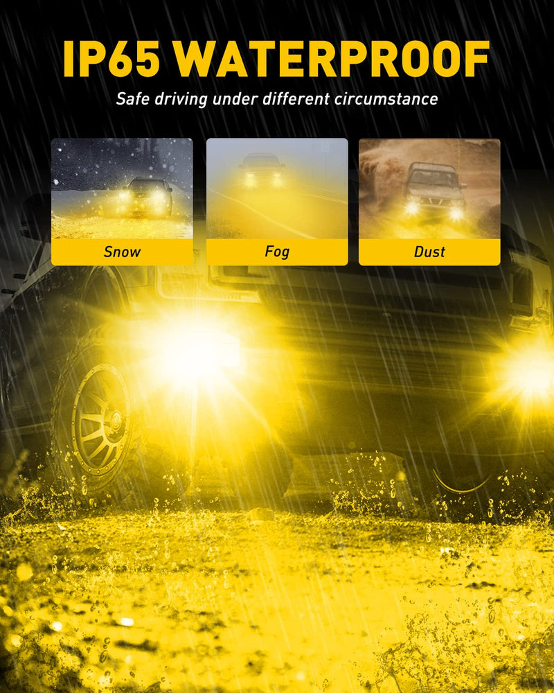 AUXITO 9006 HB4 LED Fog Light Bulbs, 3000K Amber Yellow, 6000 LM High Brightness, 30W Play and Plug, Super Penetration with 12 CSP Chips, Waterproof, DRL Bulbs Replacement for Cars, Pack of 2