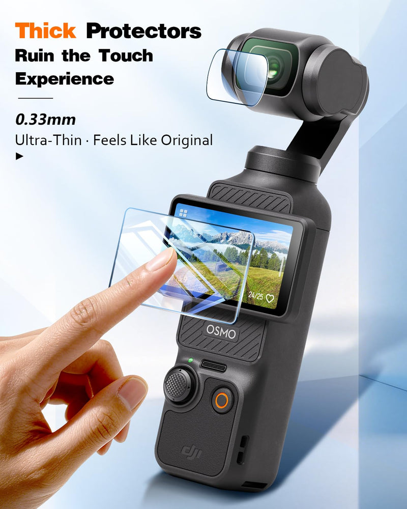 LK 2+2 for DJI Osmo Pocket 4/3/Xtra Muse Screen Protector+Lens Protector | Top 9H Tempered Glass, Anti-Reflective film HD Ultra-thin, Touch Sensitive Clear