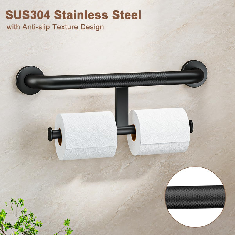 FANHAO Shower Grab Bar w/Double Toilet Paper Roll Holder 18 Inch, 2-in-1 Safety Assist Bar Balanced Support Handle, Stainless Steel Wall Mounted Bathroom Handicap Grab Bar for Senior Elderly Disabled