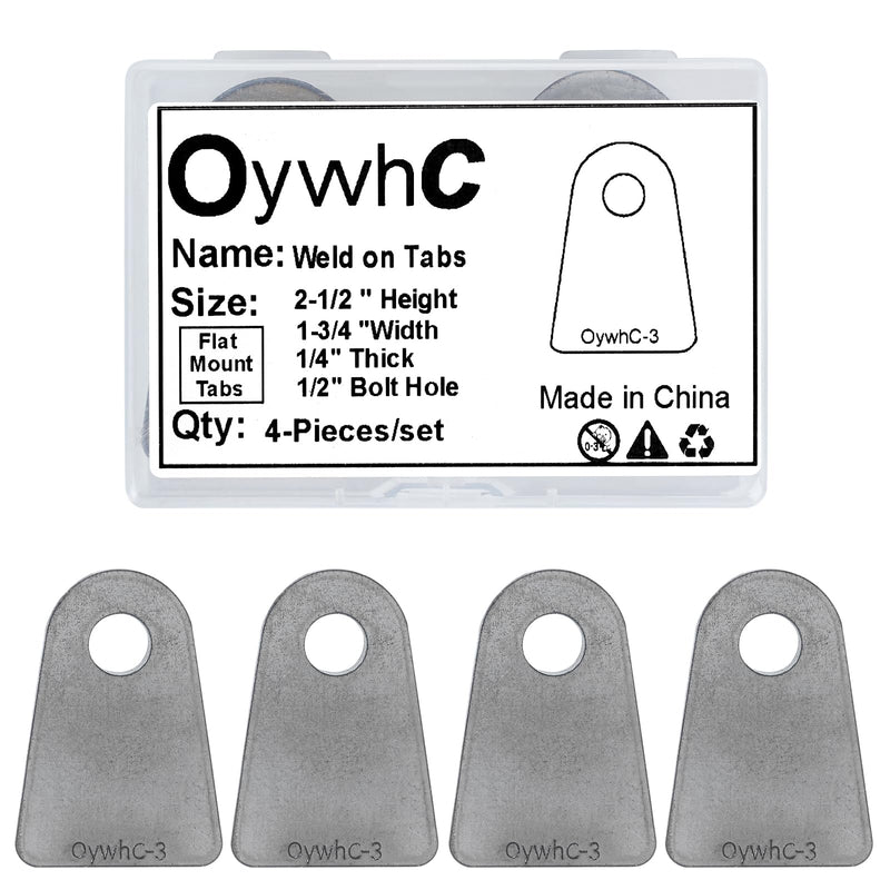 Weld on Tabs, Steel shock mount Weld Tab, Universal Weld on Tabs Flat Bottom Mount with a 1/2" Hole.2-1/2" Height, 1-3/4" Wide, 1/4" Thick Pack Of 4 Tabs Steel Mounting Bracket OywhC-3 Flat Mount-Big 1/4" Thick